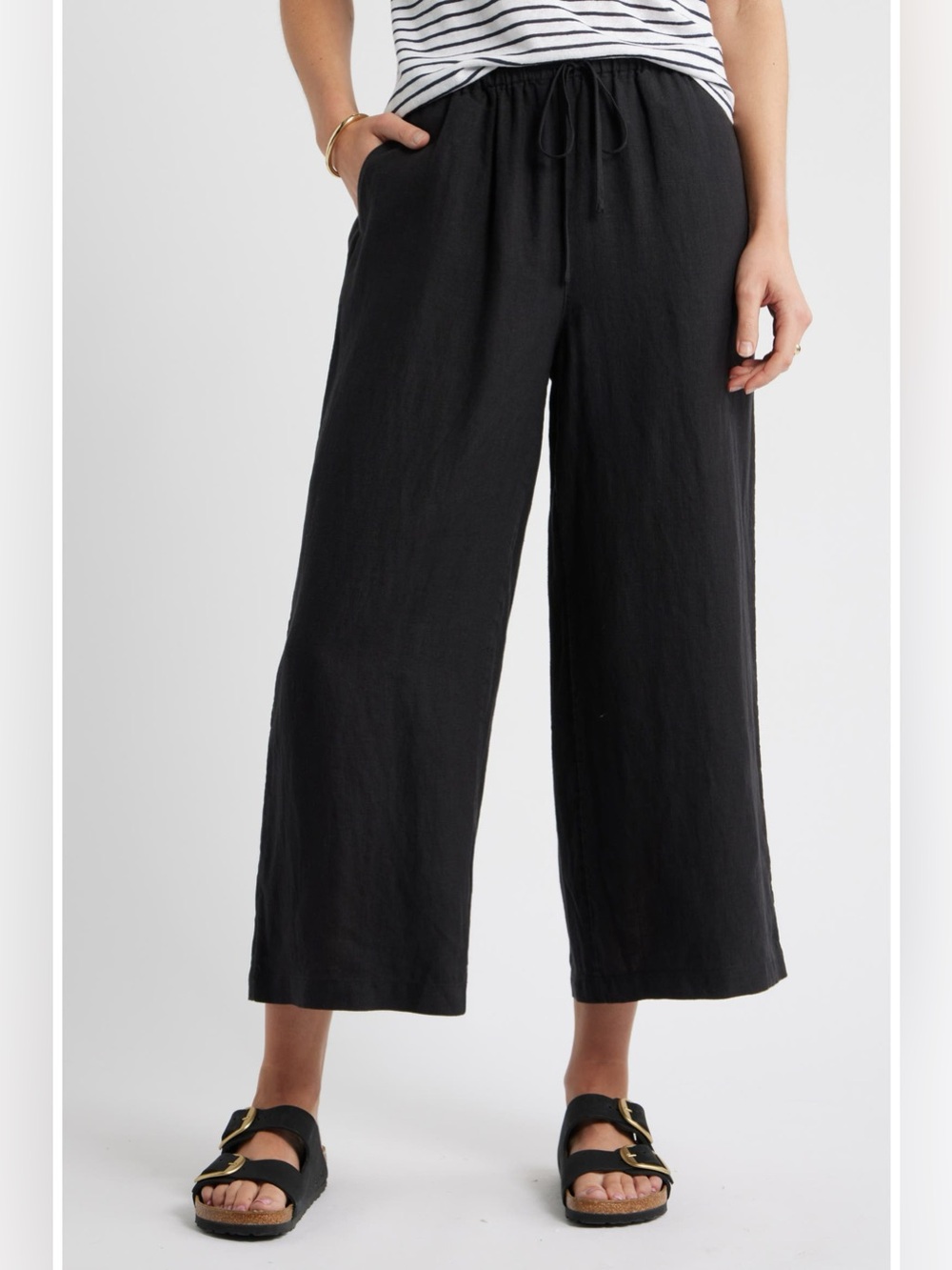 Caslon Women’s Wide Leg Linen Black Crop Pants Size XL